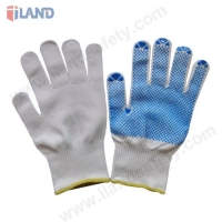 Knit Gloves, One Side Blue PVC Dots, 13 Guage