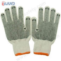 Knit Gloves, Both Sides Black PVC Dots, White