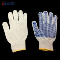 Knit Gloves, One Side Blue PVC Dots