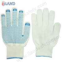 Knit Gloves, One Side Blue PVC Dots, 10 Guage