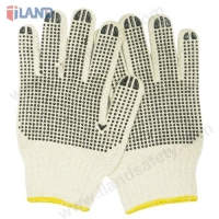 Knit Gloves, Both Sides Black PVC Dots