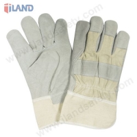 Leather Work Gloves, Canvas Back, Starched Cuff