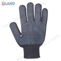 Knit Gloves, One Side Blue PVC Dots