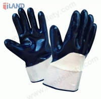 Nitrile Coated Gloves, Open Back, Safety Cuff, Dark Blue
